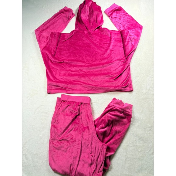 Juicy Couture Hot Pink Velour Rhinestone Hoodie and Jogger Lounge Set Womens L - Picture 2 of 6